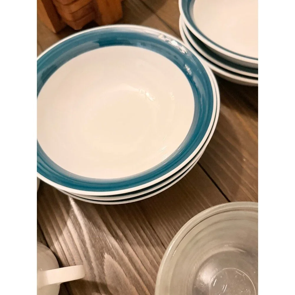 Gibson white and blue dinnerware set